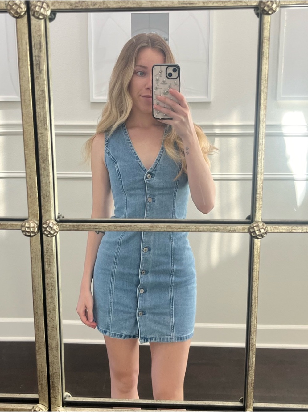 Abercrombie & Fitch Light Blue Denim Button-Front Mini Dress